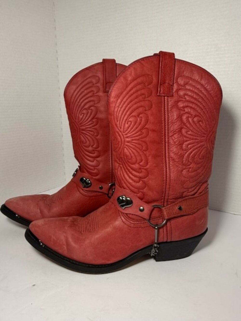Masterson Boots Womens 10M Red Leather Heart Harness Chain Western Cowgirl Rodeo